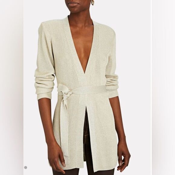 L’AGENCE Rhea Long Sleeve Longline Cardigan In Silver Size S - Picture 2 of 11